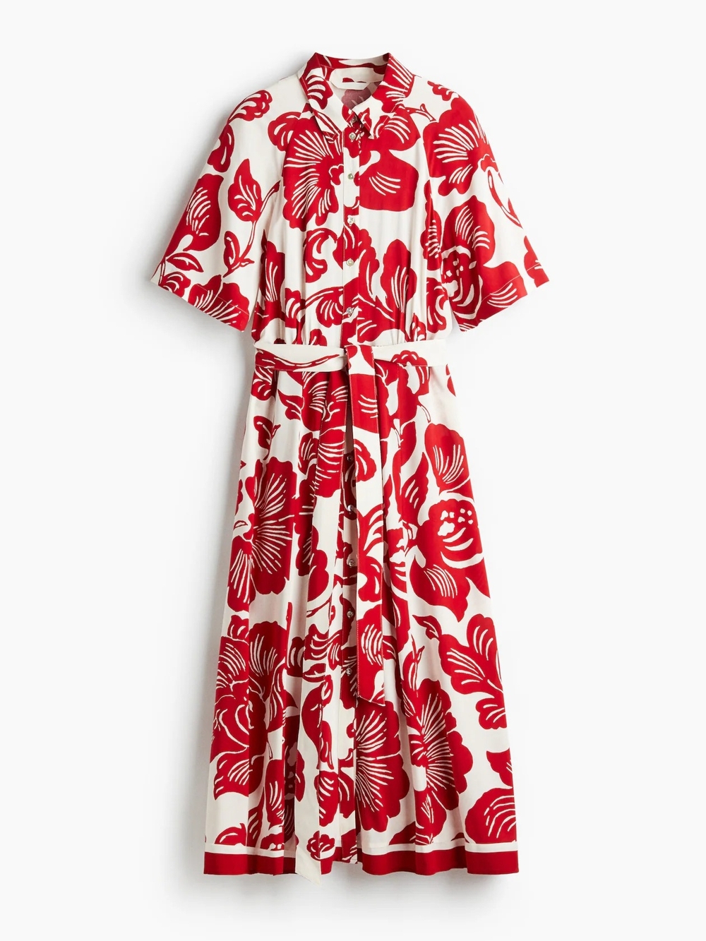H&M Red and White Floral Maxi Shirt Dress